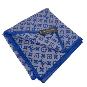LOUIS VUITTON Monogram Bandana Monogram Blue & Taupe Handkerchief 100% Cotton